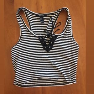 Striped lace up crop top